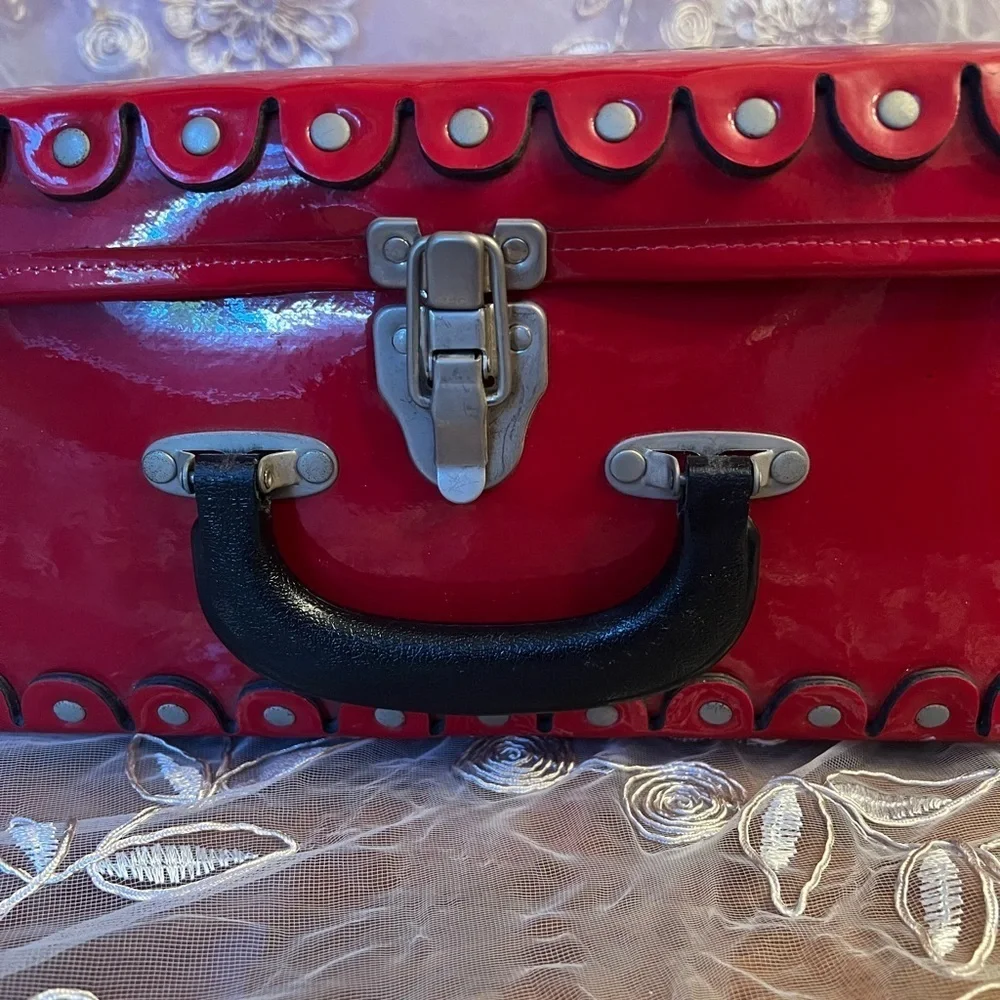 Red ‘Rock Star’ Studded Suitcase with Latch Lock